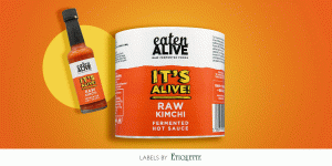 Digital, custom made, self-adhesive bottle labels for sauces by Etiquette Labels