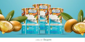 Self-adhesive, synthetic custom printed labels, for a bottle of conditioner by Etiquette Labels