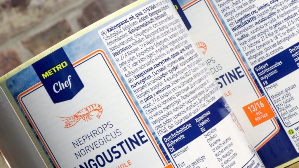 Seafood and Frozen Food labels with low temperature adhesive.